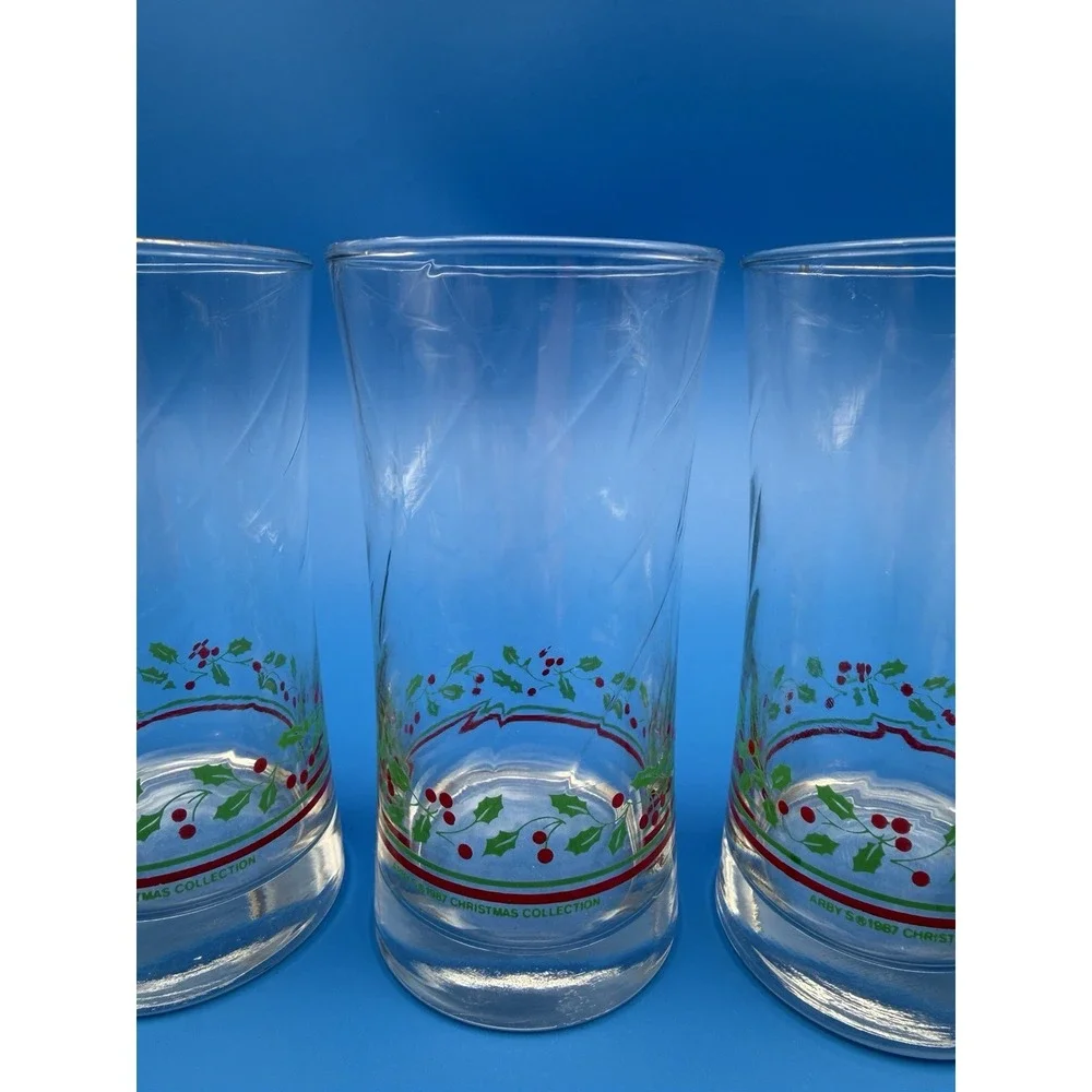 Vintage Arby's Libbey Holly Berry Christmas Glasses Collection 1987 Set Of 5